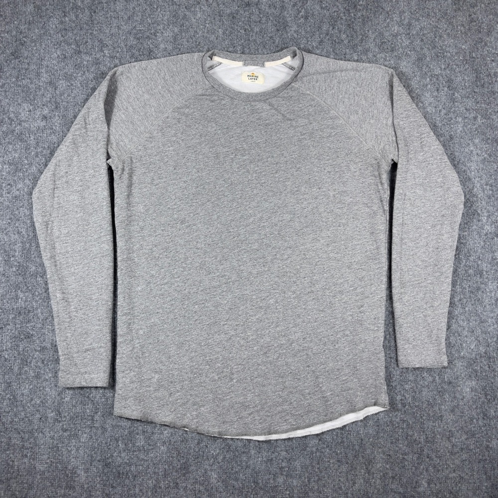 Marine Layer Long Sleeve Shirt Mens Large Gray Raglan Crewneck Curved Hem